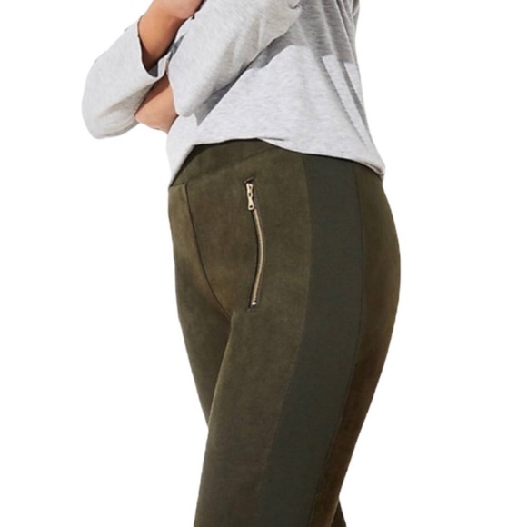 Loft Olive Green Faux Suede Leggings Large - Picture 3 of 10